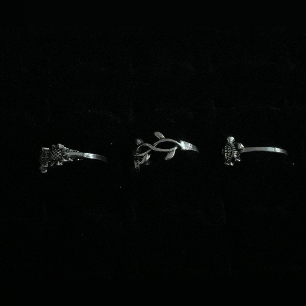 New x3 Silver Tone Rings Turtle Flowers Nature Boho Trendy Fashion Set Size 5/6 - Picture 3 of 7